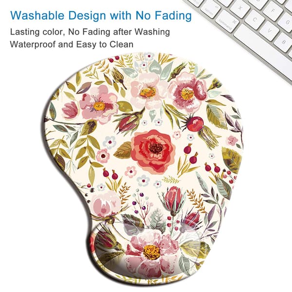 Musematte, ergonomisk musematte med gelhåndleddsstøtte, blomstermusematte med Lycra-stoff, sklisikker PU-base for spilling og datamaskin
