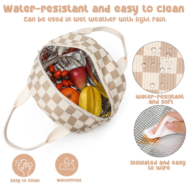 Frokosttaske til Kvinder Mænd Sød Fløjlsfrokosttaske Genanvendelig Isoleret Frokostboks Stor Kapacitet Genanvendelig Isoleret Køletaske (Fløjlsternet brun) Corduroy Plaid Brown