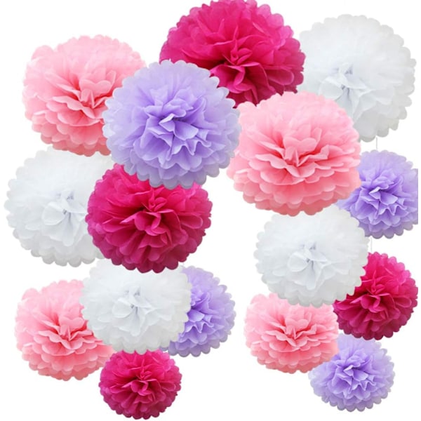 16 st blandade silkespapperspompoms pom poms blomma handgjorda bröllopsfestdekorationer bollar, lila nyans Purple Shade