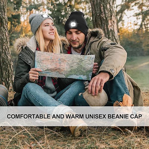 LED-belyst Beanie-hue til Voksne. USB-opladelig 4 LED Hovedlampehue. Unisex