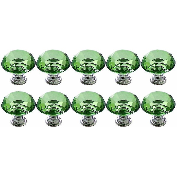 10 stk 30mm Glassskap knotter Krystall Diamantform Trekkhåndtak For Skuffer Kommode Skap Skap Kjøkken,grønn (hy)