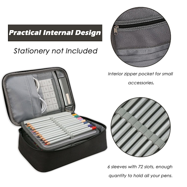 Pencil Box, 72 rum Multifunktionel Stor Kapacitet Penalhus Blyanttaske Wrap Farveblyantholder Organizer Stationery Taske (Sort) black