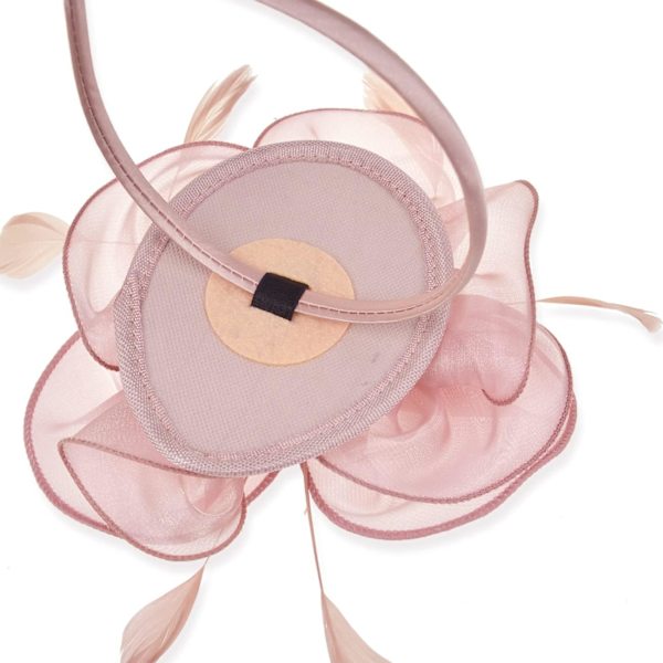 Fascinator Hat for Women Cocktail Tea Party Headwear Flower Mesh Ribbon Feathers Headband Pink B