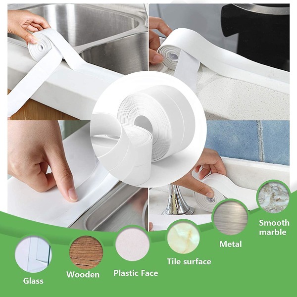 2 paket vattentät självhäftande tätningstejp för köksbänkskivor, handfat, badrum, toaletter och badkar på kanterna av golvväggar