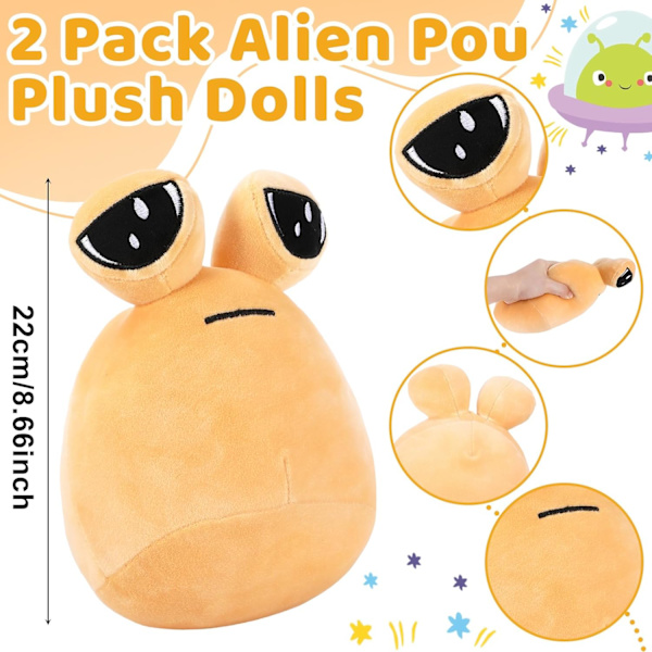 2 st Pou Plysch, Alien Pou Plyschleksak Min Husdjurs Alien Plyschleksak 22CM/8.8Tum Kawaii Alien Fylld Plysch Spel Alien Plysch Fylld Djurdocka Leksak f