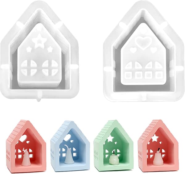 2 stk. husformede silikone lysforme, 3D julestøbeform til DIY duftlys, håndværk, hvid