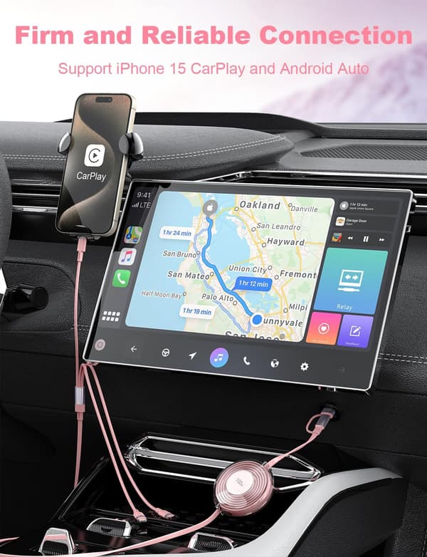 3-i-1 Multi-ladekabel, innebygd iPhone-lader, 100W hurtiglading USB-C/A til Lightning/USB-C/Micro USB telefonladekabel Pink