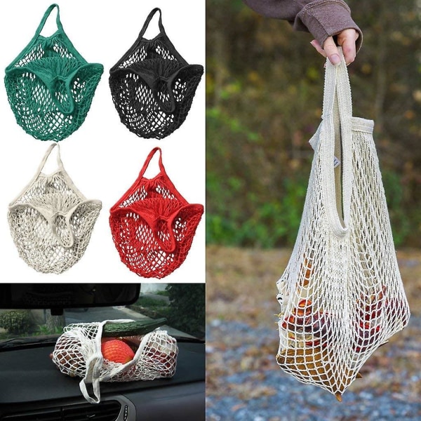 Bærbar Multifunktionel Net Shopping Bag Bomuldsnet Tote Bag Genanvendelig Shopping Bag Til Dagligvaremarked Strand Rød 2stk