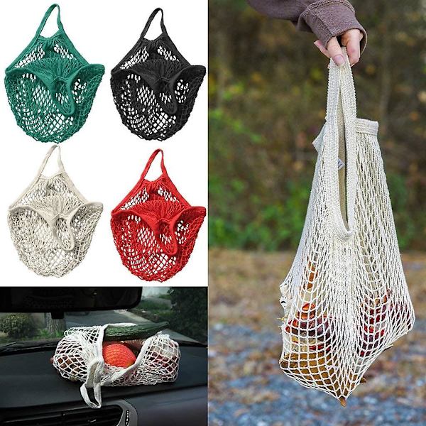 Bärbar multifunktionell nät shoppingväska bomull mesh tote väska återanvändbar shoppingväska för livsmedelsbutik strand röd 2 st