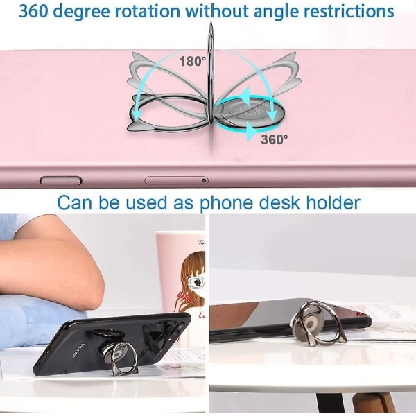 Telefonholder, Cat Phone Ring Holder Ultra Slim 360 graders rotasjon Universal Phone, Sølv