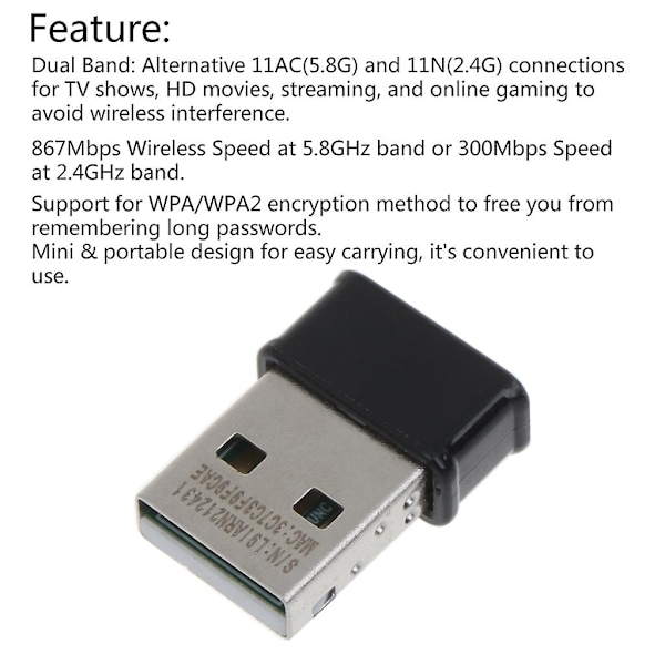 Wifi-adapter 2.4 GHz/5 GHz USB-AC53 for Nano USB trådløst nettverkskort for PC-bærbar PC