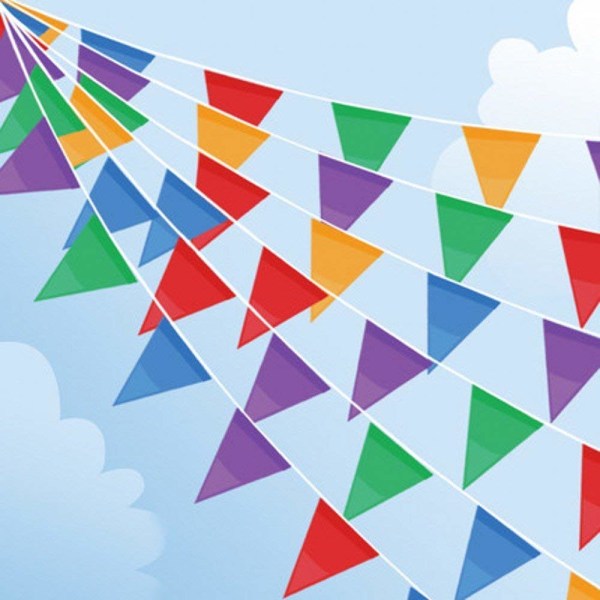 100M Vimpel Banner, Flerfarvede Flag Bannere med 200 stk Trekant Flag, Nylon Stof Vimpel Bannere til Fødselsdag, Bryllup, Udendørs, Indendørs Act