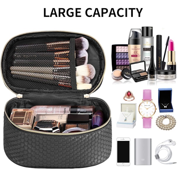 Makeup taske rejse kosmetik taske til kvinder bærbar vandtæt makeup organizer taske toilettasker 3 pakke Black