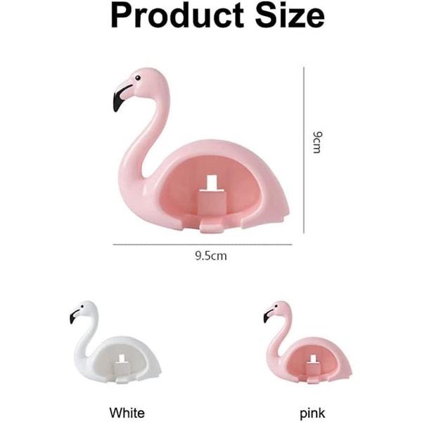 Dyretandbørsteholder til børn | Flamingoformet arrangørstativ til badeværelset | Selvklæbende vægmonteret ingen boring (2 stk, Pink+hvid)