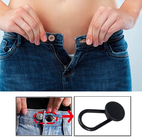10 Knaphulsforlængere Elastisk Taljeforlænger 2,5-5 cm Ingen Syning til Jeans Bukser Sort