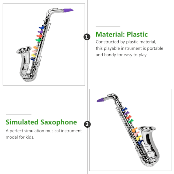Saxofonleksak för barn Trumpet Musikinstrument Plast 8 toner Tidig pedagogisk leksak Silver