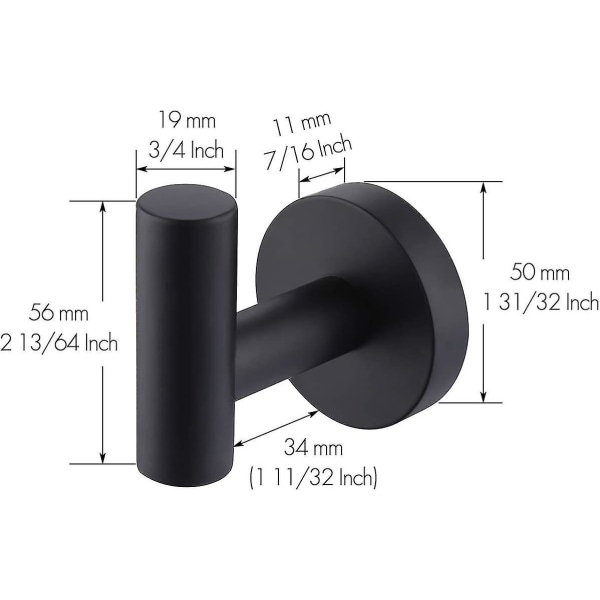 Black Towel Hook For Shower Kitchen Robe Coat Hooks Wall Mounted Towel Rack 304 Stainless Steel Matte Black 4 Pack, A2164dg-bk-p4