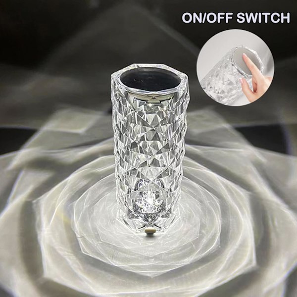 Kristalllampa LED Nattlampa, Kristallros Diamant Bordlampa Touchkontroll, USB Laddningsbar Sänglampa Romantisk Belysning för Barnrum,C