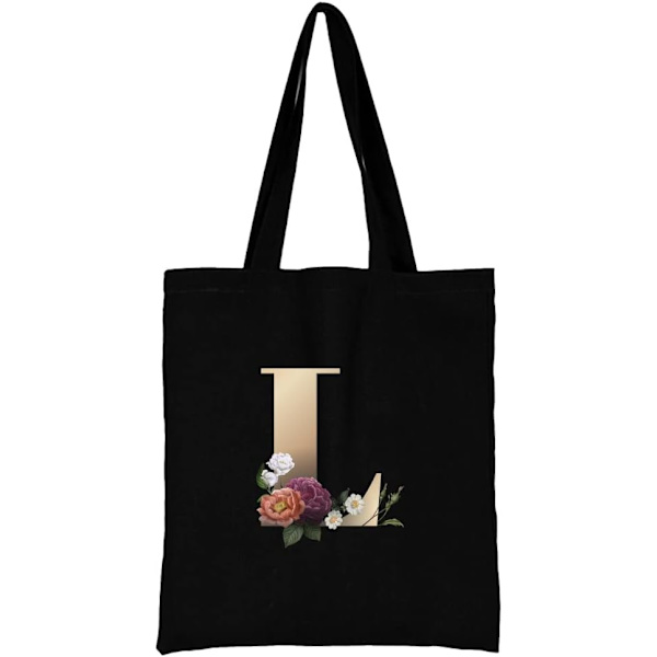 26 bokstäver tryckt canvas återanvändbara matkassar, hopfällbar casual resehandväska, axel strand tote väskor, shopper väska miljövänlig superstark tvättbar Gold L