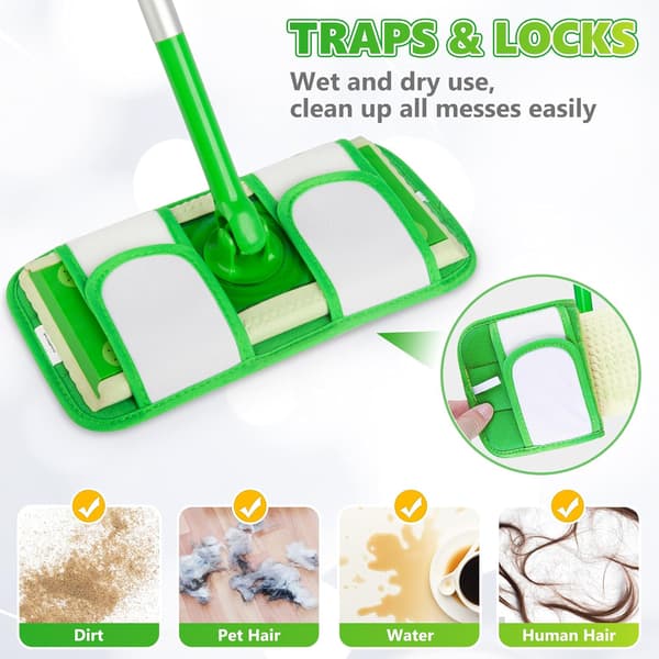 Mikrofiber moppputer kompatible med Swiffer Sweeper Mopp, Våte puter påfyll Tørre puter Gjenbrukbare våte puter Mopp påfyllputer Tørr Våt påfyll Vaskbar (4-pakning)