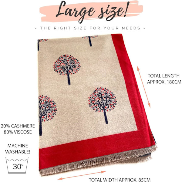 Cashmere Tree Life Blanket Scarf - Vendbar Sjal til Kvinder Pashmina Shawl, Vinter Sjal Kvinder, Stor Wrap, Varmt Sjal, Træ af Livets Print Dame Sjal