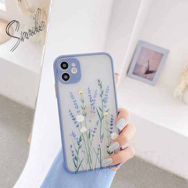 iPhone 11-deksel Klart Blomst Frostet PC-bakside Blomster-Lilla