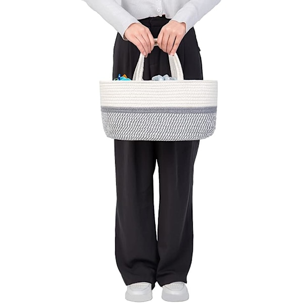 Babyblöj Caddy Organiser, Bärbar Bomullsrep Vävd Blöj Caddy - Barnkammare Förvaring, DIY Korg med Utbytbara Fack, Nyfödd Duschpresent 8gugray