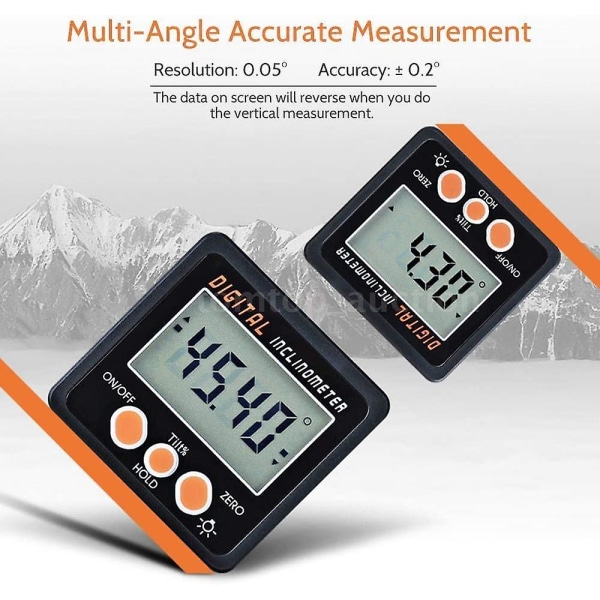 Digital Inclinometer 0-360 Digital Vinkelmåler Elektronisk Inclinometer Bevel Vinkelmåler Boks Gonometer Teller Magnetisk Base Måleverktøy Oransje