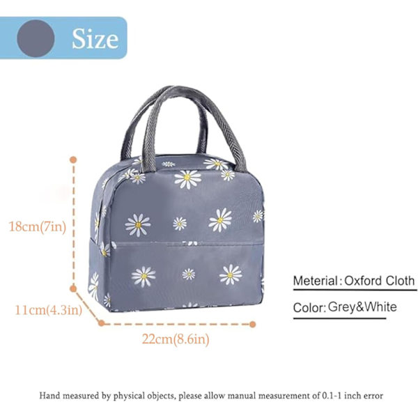 Lunsjpose Tote Bag for Kvinner Bred Åpen Isolerte Kjølepose Vannbestandig Termisk Lekkasjesikker Lunsjarrangør for Menn Jenter Utendørs Piknik Arbeid Whiteflower