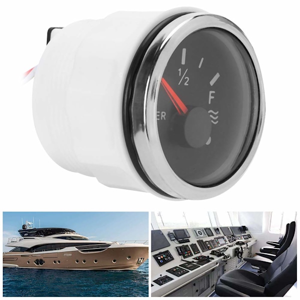 Vandstandsmåler, 52mm/2 tommer Vandstandssensor 9‑30V DC Smart Alarm til Marinebåd RV 0‑190ohm Europæisk Sensor (Sort) Vandvæske Niveau Måler