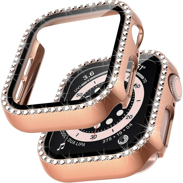 Heytea 2 Packs case , joka on yhteensopiva Apple Watch Series 6/5/4 44mm ja Apple Watch Se 44mm kanssa, jossa on sisäänrakennettu karkaistu lasi näytönsuoja, Bling Crystal