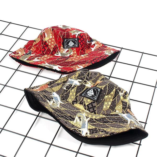 Ukiyo-e guldfisk broderet hat unisex print dobbeltsidet C