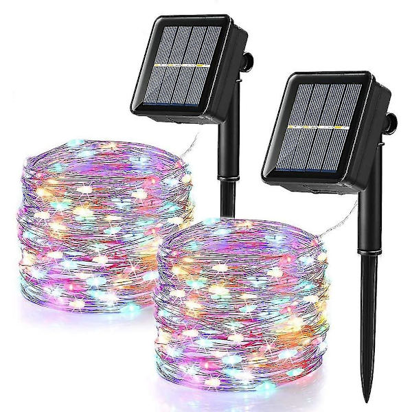[2-pack] Solcellslampor utomhus, 12 m 100 LED färgglada