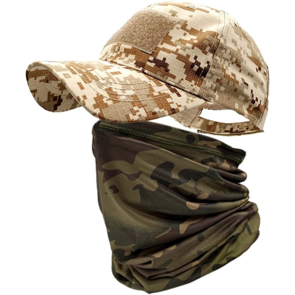 Camo-kepsar för män med svalkande halsbuff, baseballkepsar, ansiktshalsduk, mask, armétaktisk militärhatt, halsrör, snoods för löpning, jakt, camping Desert Pythons One Size
