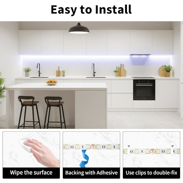 Viileä Valkoinen LED-Nauhavalo, 16,4ft/5M 12V 6500K SMD5050 300LEDs IP65 Vedenkestävä Leikattava Joustava LED-Nauhavalo Keittiön Baarin Kaapin Peilille Cool White Waterproof