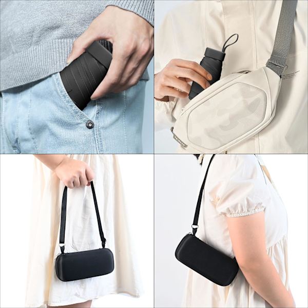 Mini Foldbar Rejse Paraply, Kompakt Paraply Vindtæt Stærk, 6 Ribber Bærbar Anti-UV Paraply med Kapselkasse, Sort