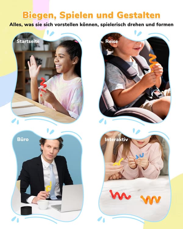 6 fleksible sensoriske silikonpinner – stresslindring (ADHD/autisme), bærbare reiseleker