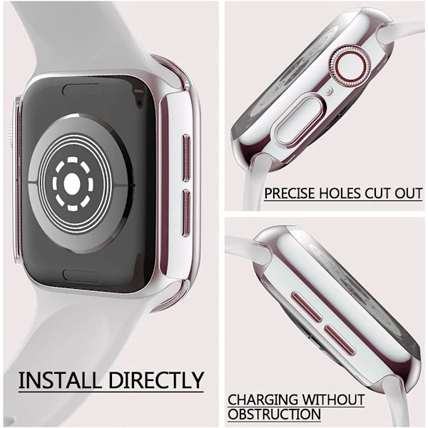 2-pak etui 44mm for Apple Watch Series 6 5 4 SE 44mm herdet glass skjermbeskytter etui, belagt hardt deksel full dekning støtsikker Iwatch B Silver+Silver 44mm