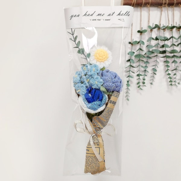 Konstgjord blomsterbukett Stickad blomma DIY Ull Heminredning Present Kreativ handgjord 39cm handvävd bukett Gul