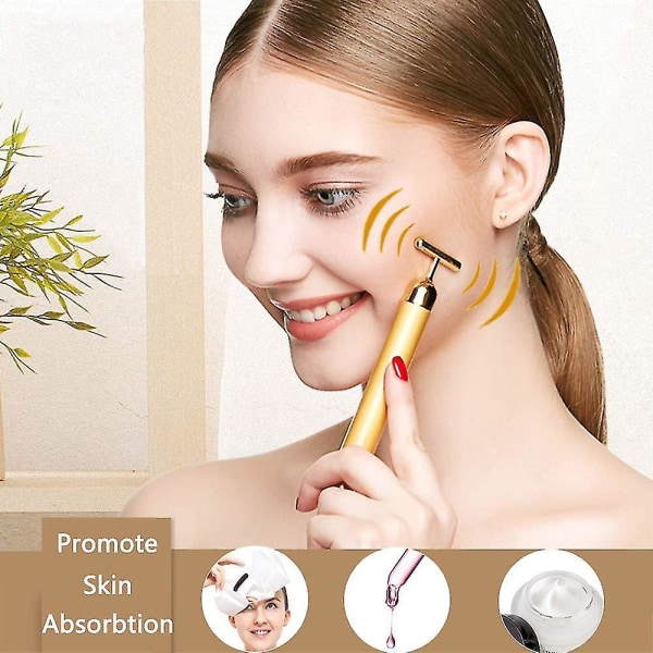 2-i-1 Beauty Bar 24k Golden Pulse Facial Face Massager, 3d Roller