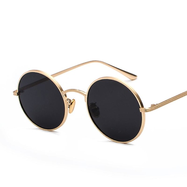 Guld stel med rød glitter-klassiske polariserede solbriller til mænd og kvinder Rund retro vintage metalstel Lennon unisex med Uv400 beskyttelse