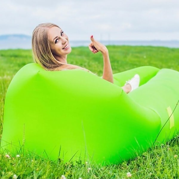 Oppustelig sofa, bærbar, vandtæt og lækagesikker lazy bag luftsofa oppustelig bænk, egnet til udendørs camping, strand, have green
