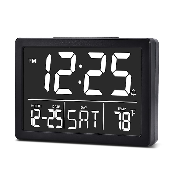 Väckarklocka, Digital Klocka, Elektrisk Digital Klocka med 5,5\" LED-Display, Ljusstyrka, Justerbar Volym, Datum och Temperatur, Bordsklocka för Sängar black