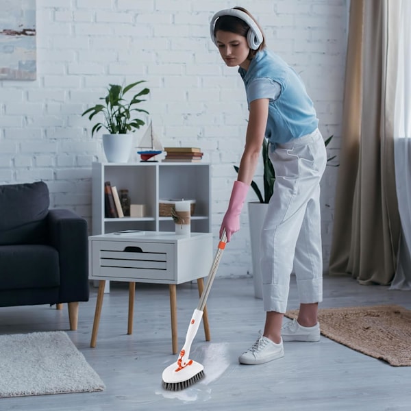Baderomsflisrenser Dusjskrubb Rengjøringsbørste, 3 i 1 132 cm Lang Håndtak Skrubbebørste med Låst Hode, Stive Børstehår Skrubbebørste fo