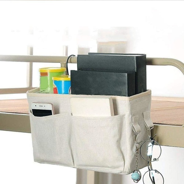Senge-opbevaringslomme Hængende opbevaringstaske Sengehylde Caddy-lomme Natbord Organizerkurv til sovesale med køjeseng (hvid)