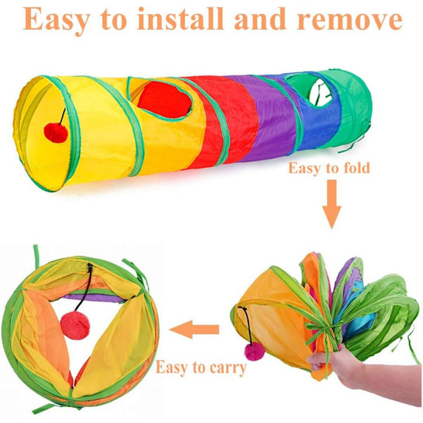 Sammenklappelig Kattetunnel Interaktiv Regnbue Tunnel til Indendørs Katte Foldbar Legetunnel med en Bold Legetøj til Kat Killing Hvalp Kanin Træning