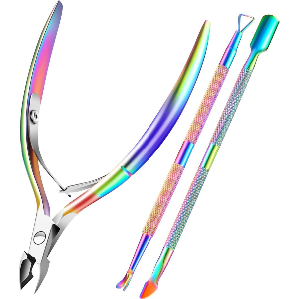 Cuticle Trimmer med cuticle pusher, cuticle remover cutter nipper saks og trekant cuticle negleskyver