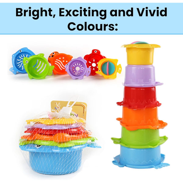 Baby Stablebare Kopper Plastik Kopper Toddler Badelegetøj Stable Kop Baby Legetøj Aktivitet Stable Kop 6 Sæt (Multicolour Cups # 02)