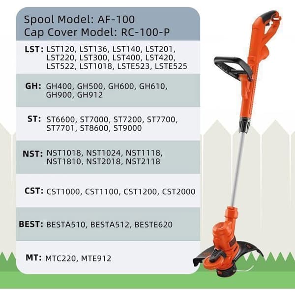 Trådspole til Black & Decker trimmer, 12 trådspoler, 3 spolelåg og 3 fjedre.