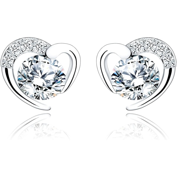 Stud-øredobber for kvinner, Stud-øredobber i hvitt gull kubisk zirkonia hjerte-studs│Flotte øredobber smykker gaver til jenter 01: Silver Studs1 Pair